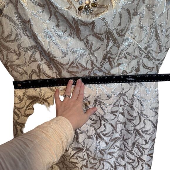 NWT- Eliza J - Gold Cream Shimmer Jeweled Short Sleeve Cocktail Dress, Size 16 - Picture 8 of 11